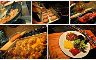 A collage of pictures of food being cooked.